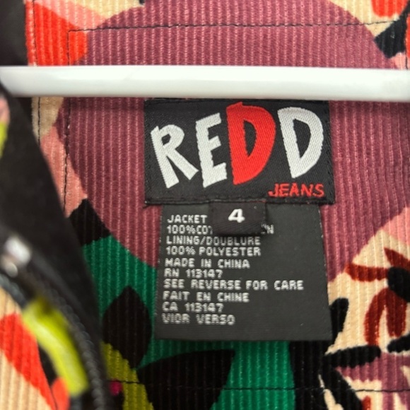 REDD Jeans Multicolor Floral Art-To-Wear Corduroy Embellished Jacket Size 4 - Picture 11 of 11